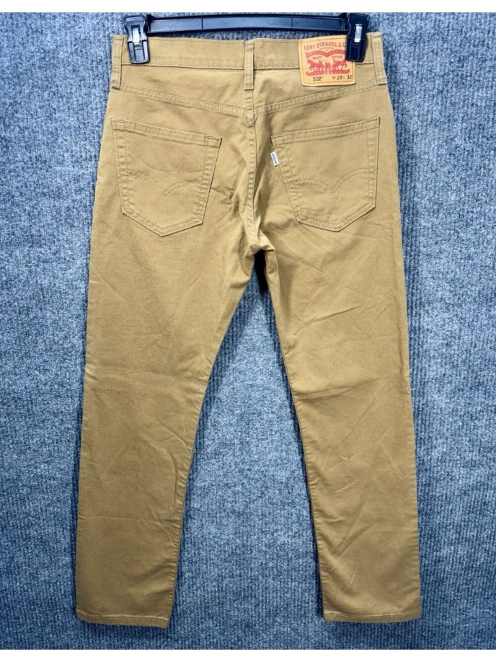 Levis 502 Jeans Men’s 29x32 Khaki Tan Regular Taper Fit White Tab Stretch Pants - Picture 2 of 10